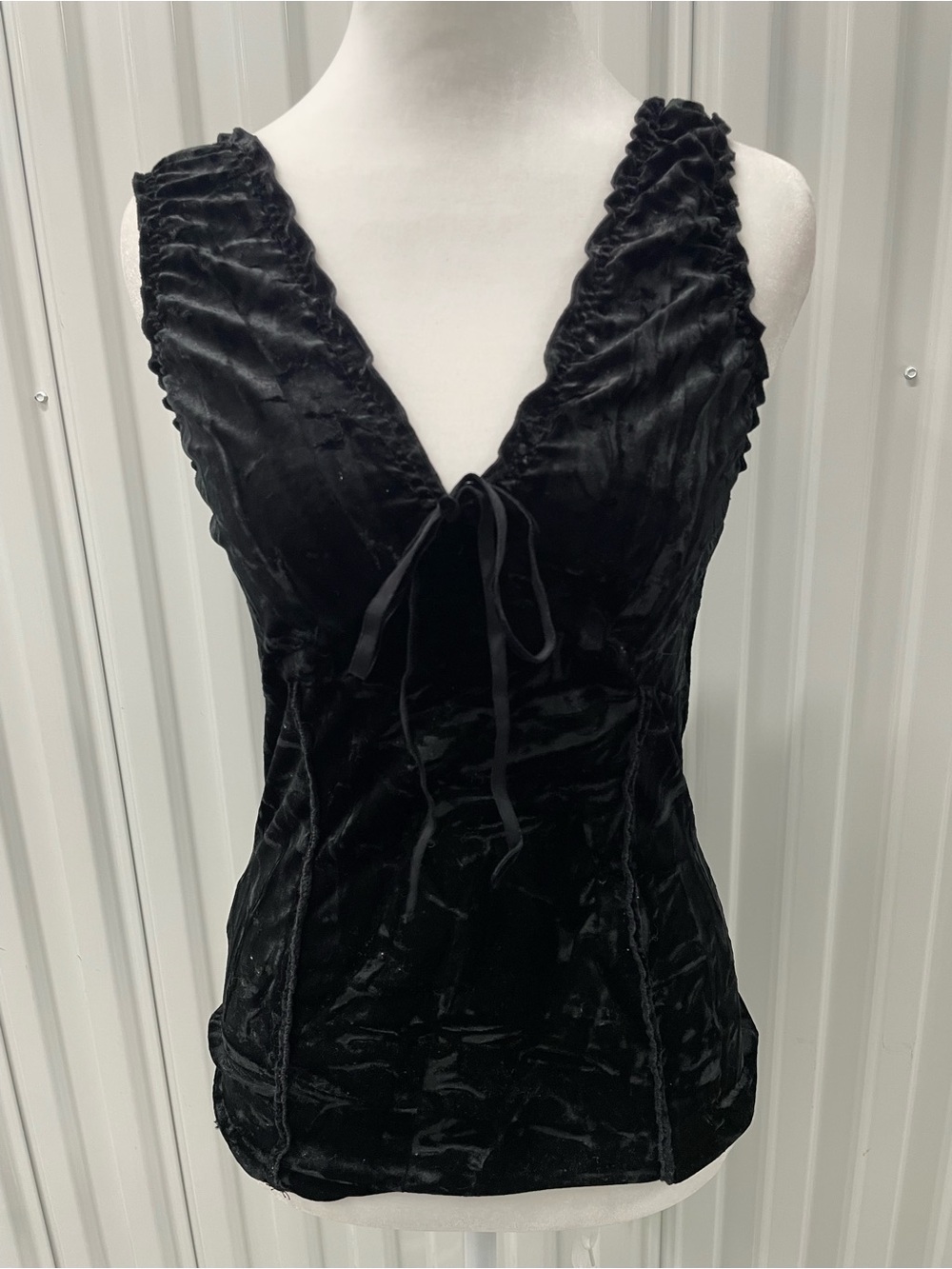 Vintage Black Crushed Velvet Babydoll Corset Style Top Medium Vamp Whimsigoth